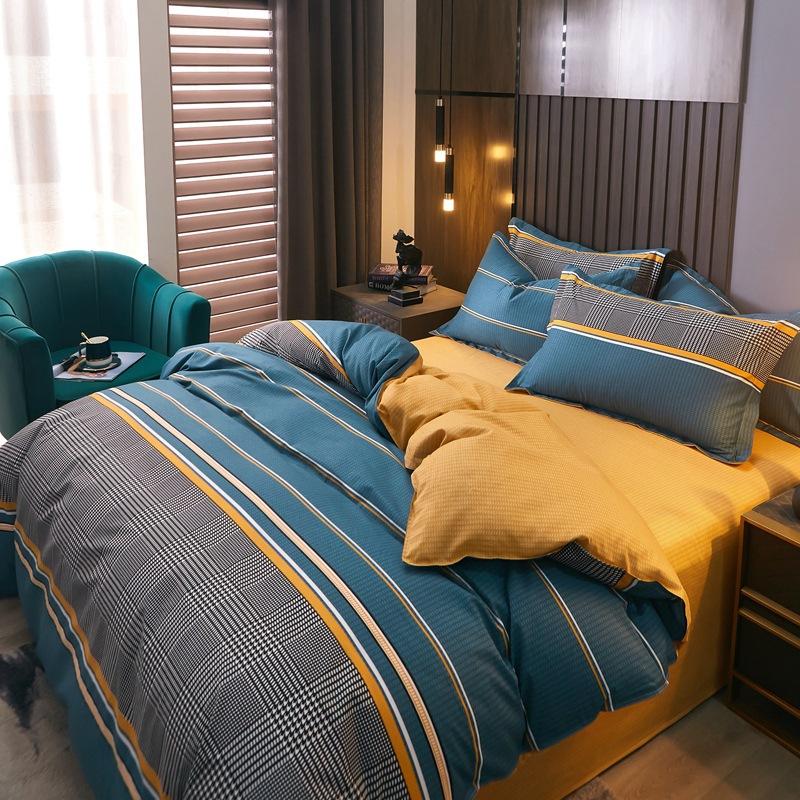 Vierteiliges Set aus Bettwäsche aus reiner Baumwolle, Bettbezug, Bettwäsche, dreiteiliges Bettlaken-Set für den Schlafsaal