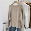 Women's Oatmeal Long-Sleeve Brushed Skin-Friendly Relaxed Fit Autumn T-Shirt