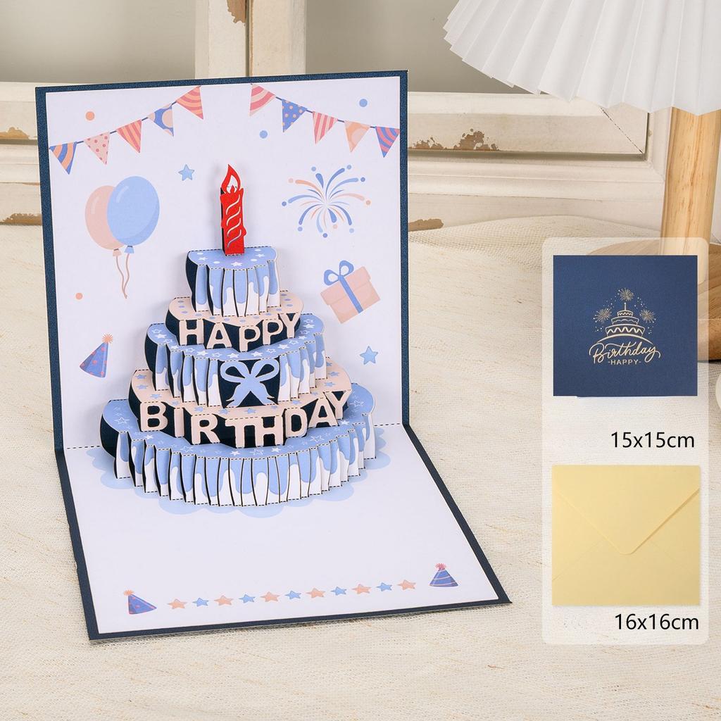 3D Stereo Birthday Card Color Birthday Cake Advanced Paper Carving Folding Blessing Card Birthday Gift Card