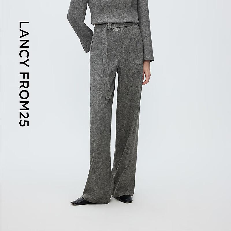 LANCY Grey Round Neck Split-Front Blazer