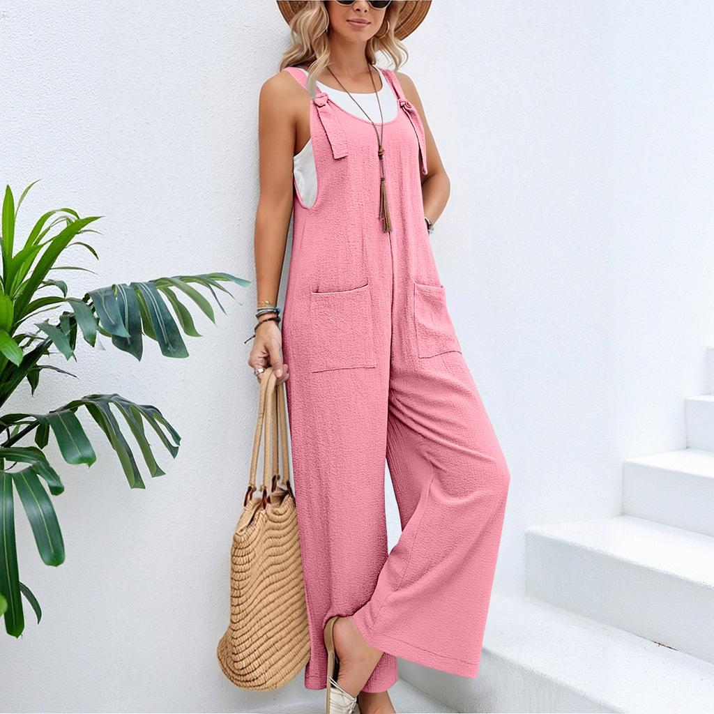 Women's Fashion Cotton And Linen Strappy Jumpsuit/Overalls
