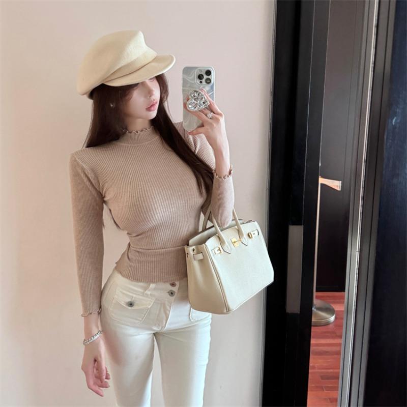 Casual Half High Neck Pullover Sweater for Women Autumn and Winter Slim Fit Long Sleeve Base Knitted Sweaters Tops Elegant Warm Ladies Knitwears 25267