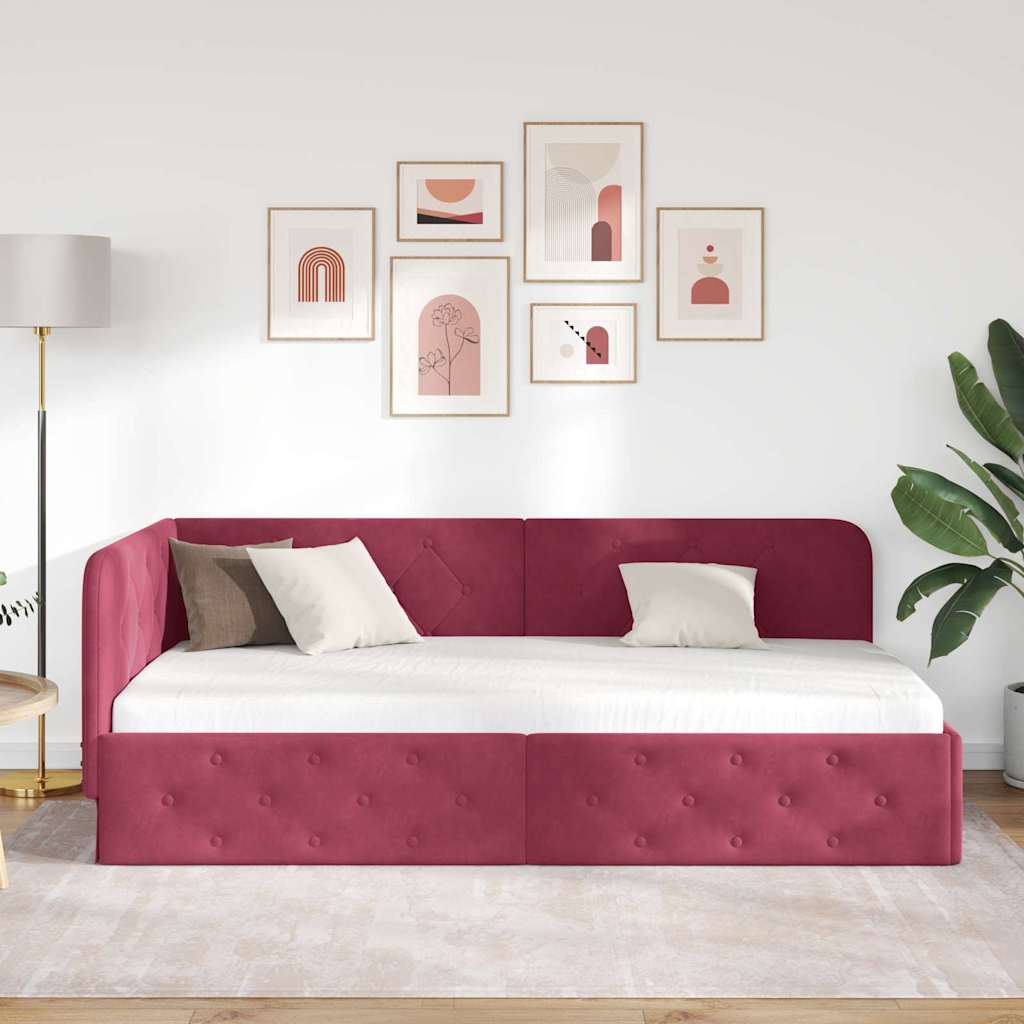 L Shaped Bed Frame Burgundy 100 X 200 Cm Velvet