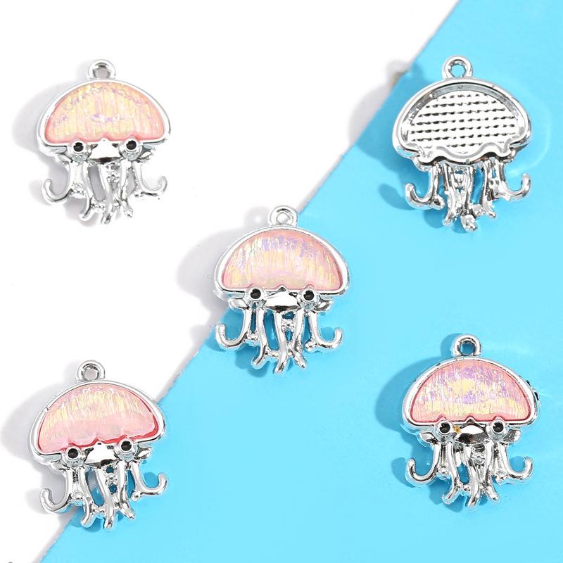 10Pcs Alloy Mixed Style, Inlaid Pink Resin Star And Moon Pendant, Diy Necklace, Bracelet Accessory