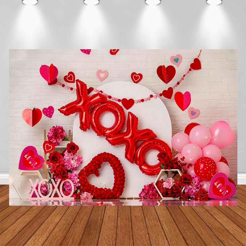 LS XOXO Love Balloon Background for Valentine's Day Red Rose Wall Backdrop Decor Girl Birthday Wedding Party Photozone Studio