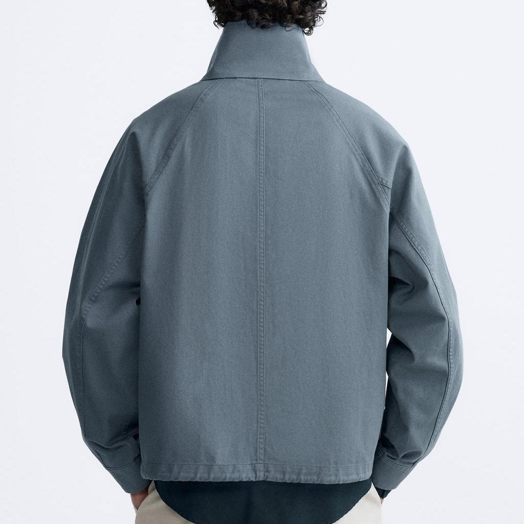 Zara Solid Color Casual Workwear Distressed High Neck Long Sleeve Jacket Men jackets Blue 0706106-400