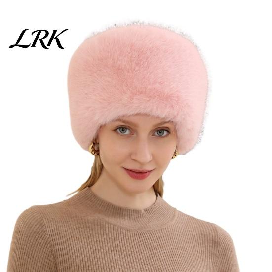 Soft Polyester Hat Women Fuzzy Brimless Hat, Warm Faux Fur Solid Color Elastic Thermal Ushanka Plush Winter Fluffy Bucket for Cold Weather Stylish