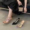 Sandals Open Toe Pointed Toe RhinestoneChain One-Buckle StrapWomen'sSummer Silver Thin Heel High Heels