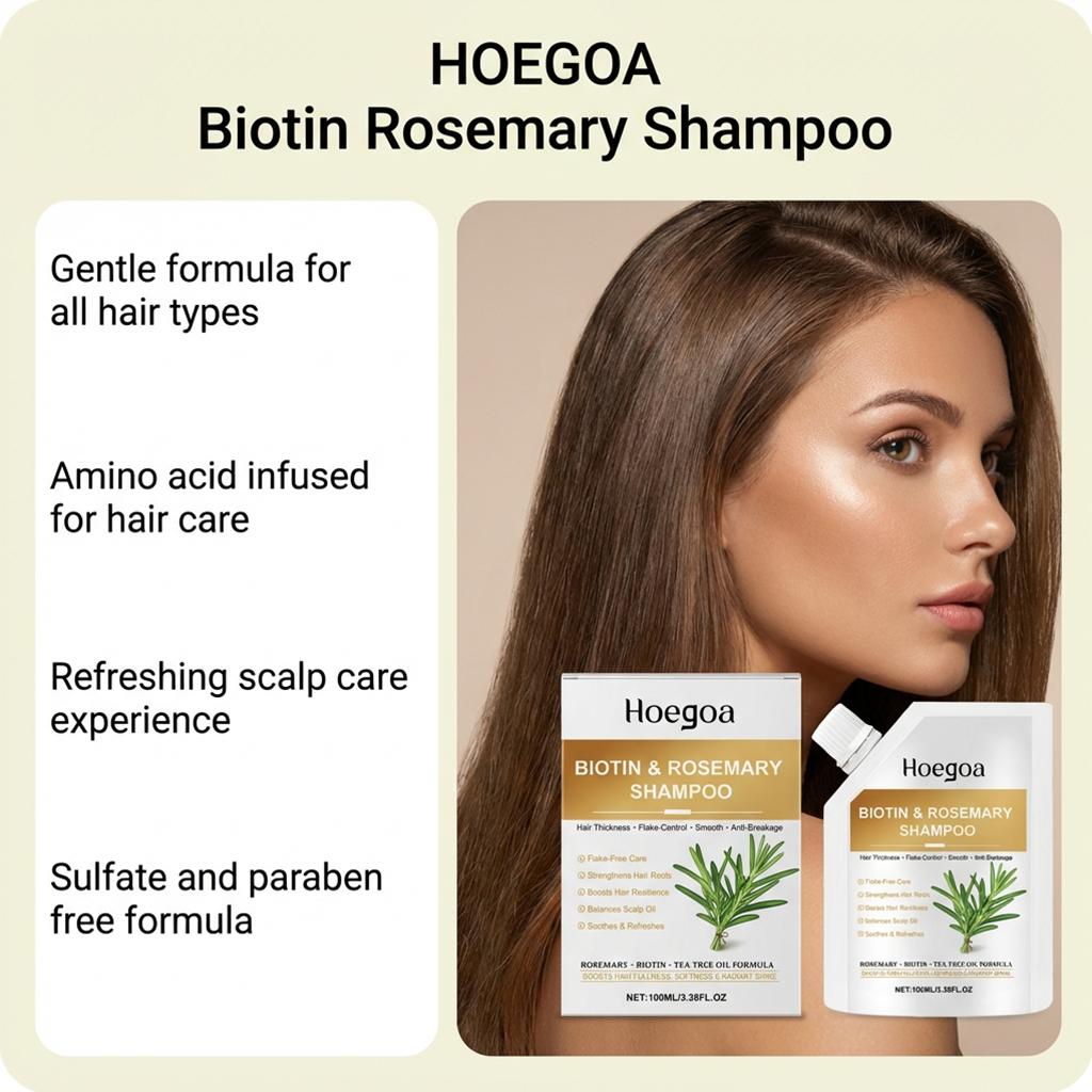 Biotin Rosmarin Shampoo, Sanfte Reinigung, Feuchtigkeitsspendend Glättend Nährend, Tägliche Haarpflege für Weiche Seidige Strähnen