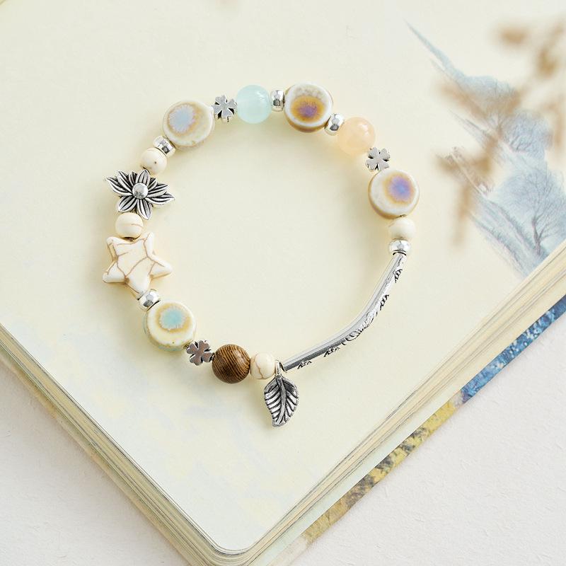 Armband aus Naturstein und Keramik im chinesischen Stil: Frisches, schlichtes Design für Studentinnen oder Damen