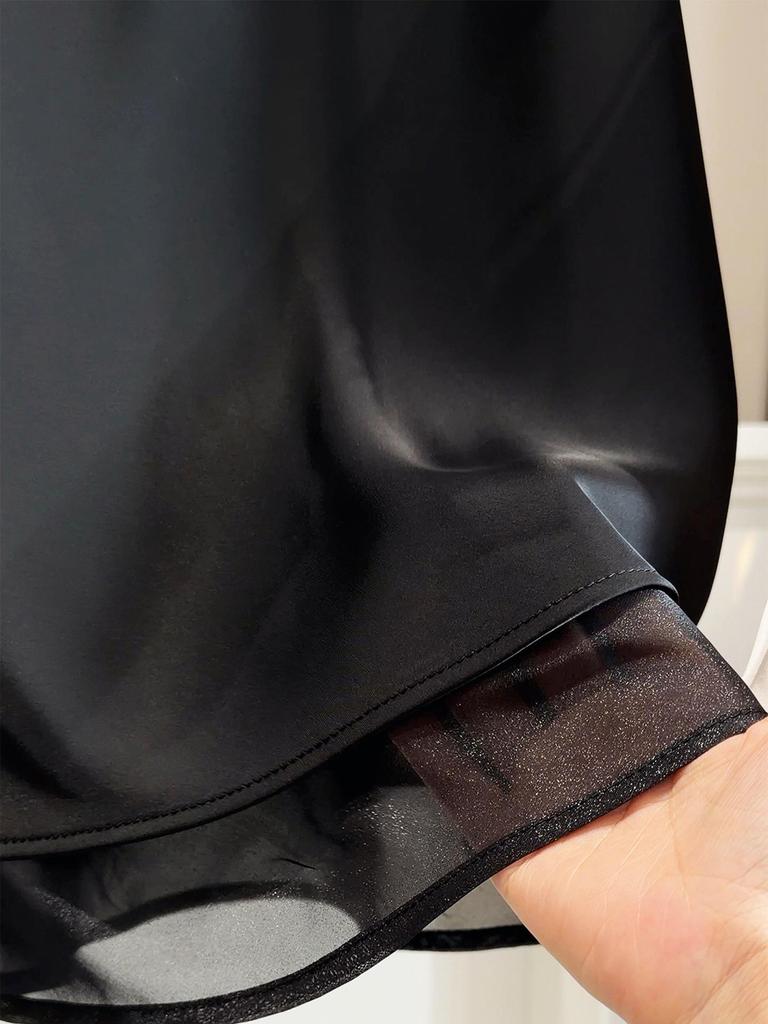 Elegant Acetate Satin Patchwork Midi Skirt for Women - Spring/Summer 2026 - Elastic Waist & Versatile Draping