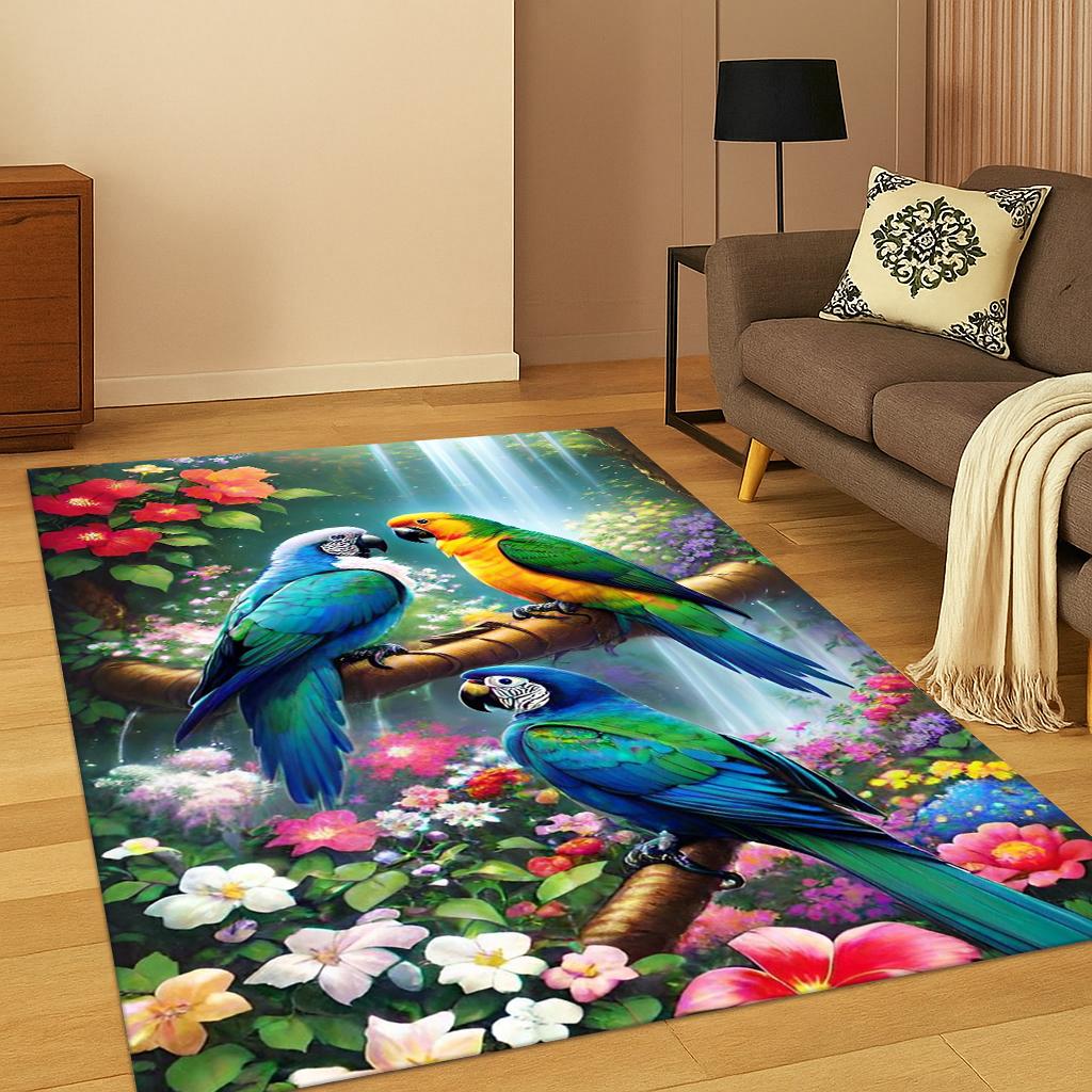 Colorful Macaw Budgerigar Bird Parrot Carpet Rug for Living Room Sofa Home Bedroom Doormat Decor,Playroom Non-slip Area Rug Gift