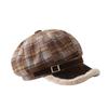 Vintage Grid Pattern Wool Octagonal Hat With Warmth And Windproof For Winter Wear