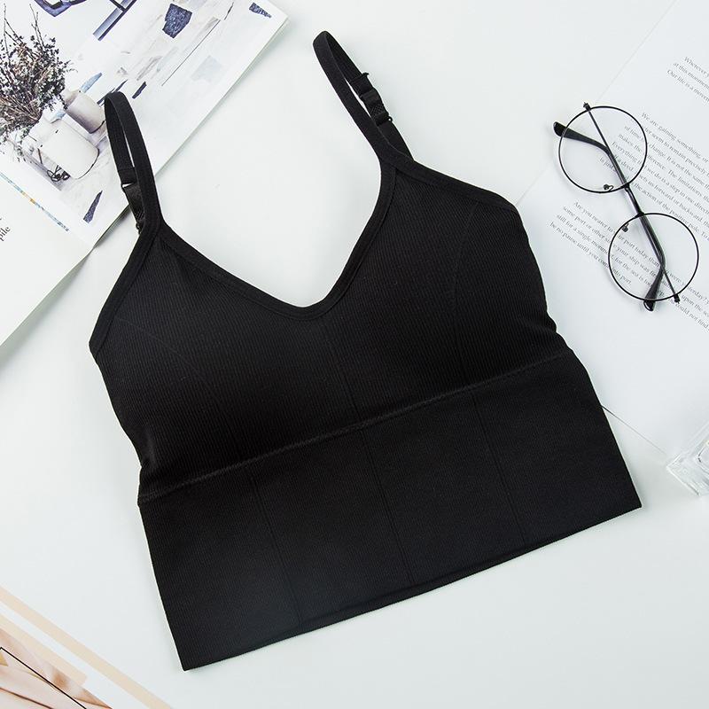 Women's Ribbed V-Neck Cami Top, Seamless U-Back Bralette with Built-in Bra