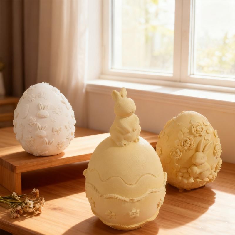 Embossed Hare Easter Eggs Shape Silicone Molds Heat Resistant for Resin Casting Making Candle Soap Home Decoration
