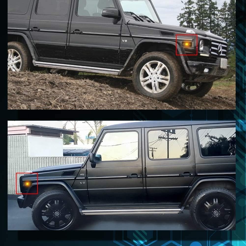 2pcs Front Smoked Lens Amber LED Side Marker Light Compatible With 2002-14 Mercedes Benz W463 G-Class G500 G550 G63 AMG Sidemarker Lamps