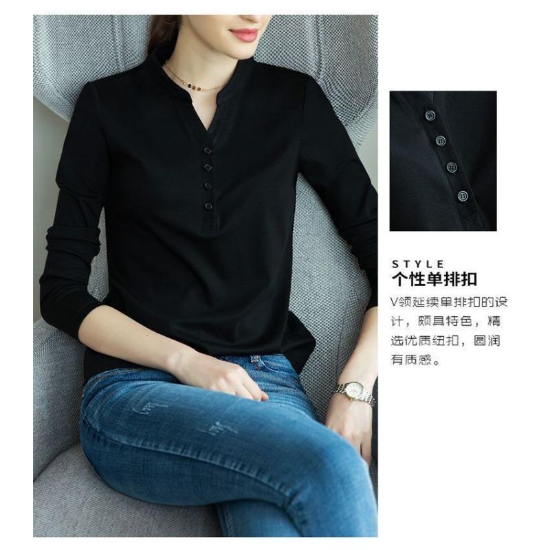Pure Cotton Long-sleeved T-shirt Women's Stand-up Collar Bottoming Shirt Autumn New Korean Style Fashion Top