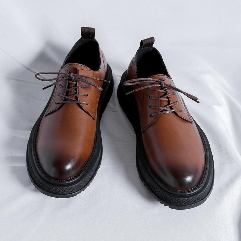 Fashion New trend  Men's Leisure business Men Fashion British leather shoes Lace-up Retro Fashion Party Wedding Thick Sole Men's Shoes