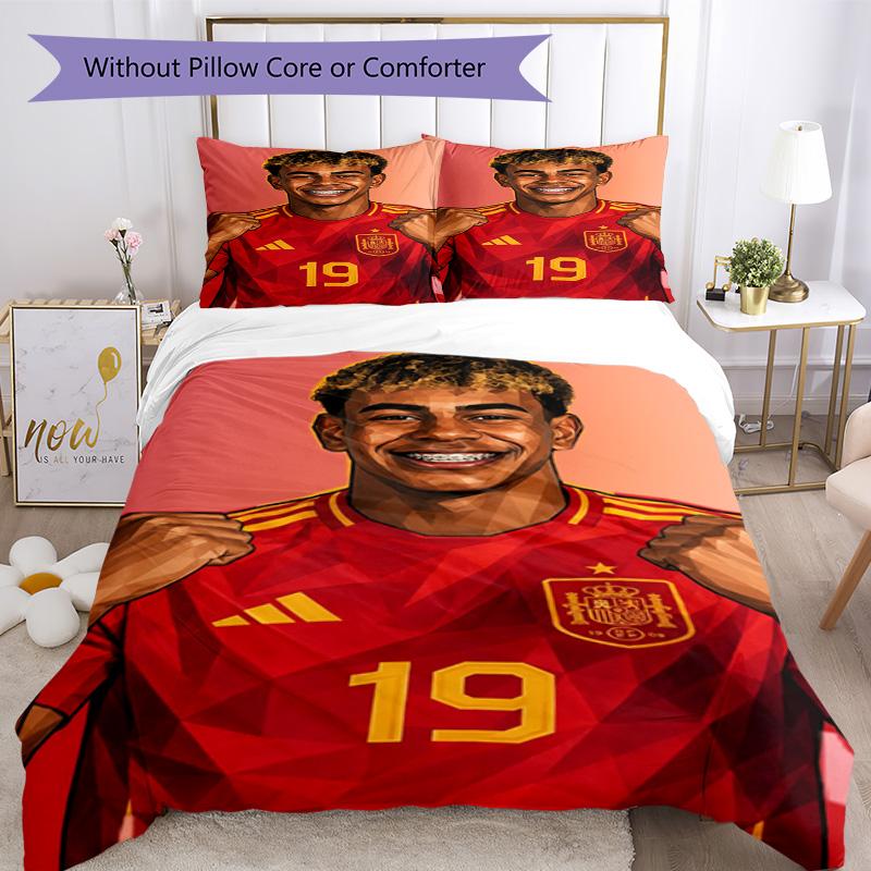 Lamine Yamal Football Graphic Bedding Set,Cozy Bed Linen for Teen Boys Bedroom Decoration,Perfect Birthday Gift,Washable Duvet Cover with Pillowcases,