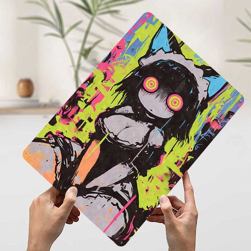Street Art Anime Girl Poster Customized Wall Art Vintage Metal Signs Retro Tin Plaque for Man Cave Bathroom Decor House Home
