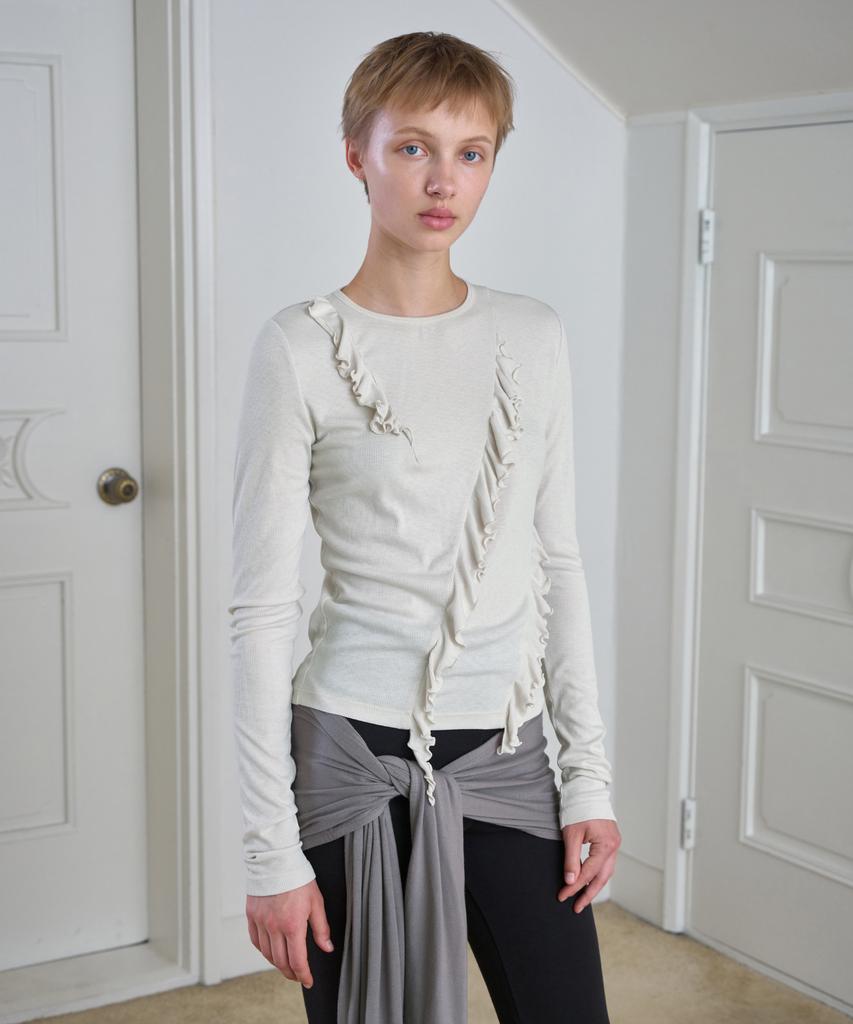 Simeteuligpeosenteu Asymmetric Ruffled Long Sleeve / Ash Beige