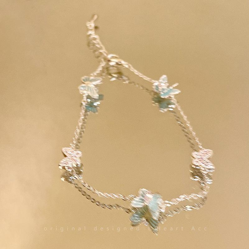 Mint blue butterfly pearl bracelet women's sweet jewelry summer small fresh accessories
