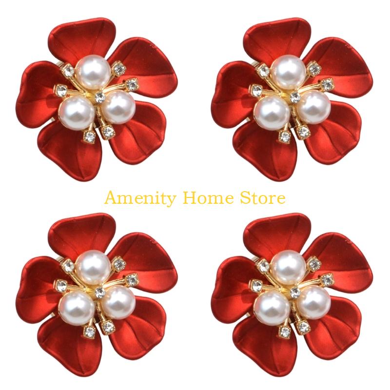 F26C 4Pcs Decorative Shirt Button Covers Pearls Rhinestones Embellished Cufflinks Clips For Shirt Jackets Dress Decoration