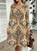 Spring Autumn Women Dress Casual Long Sleeve O-neck 3D Print Loose A-Line Dress Oversized Home Wear Robe