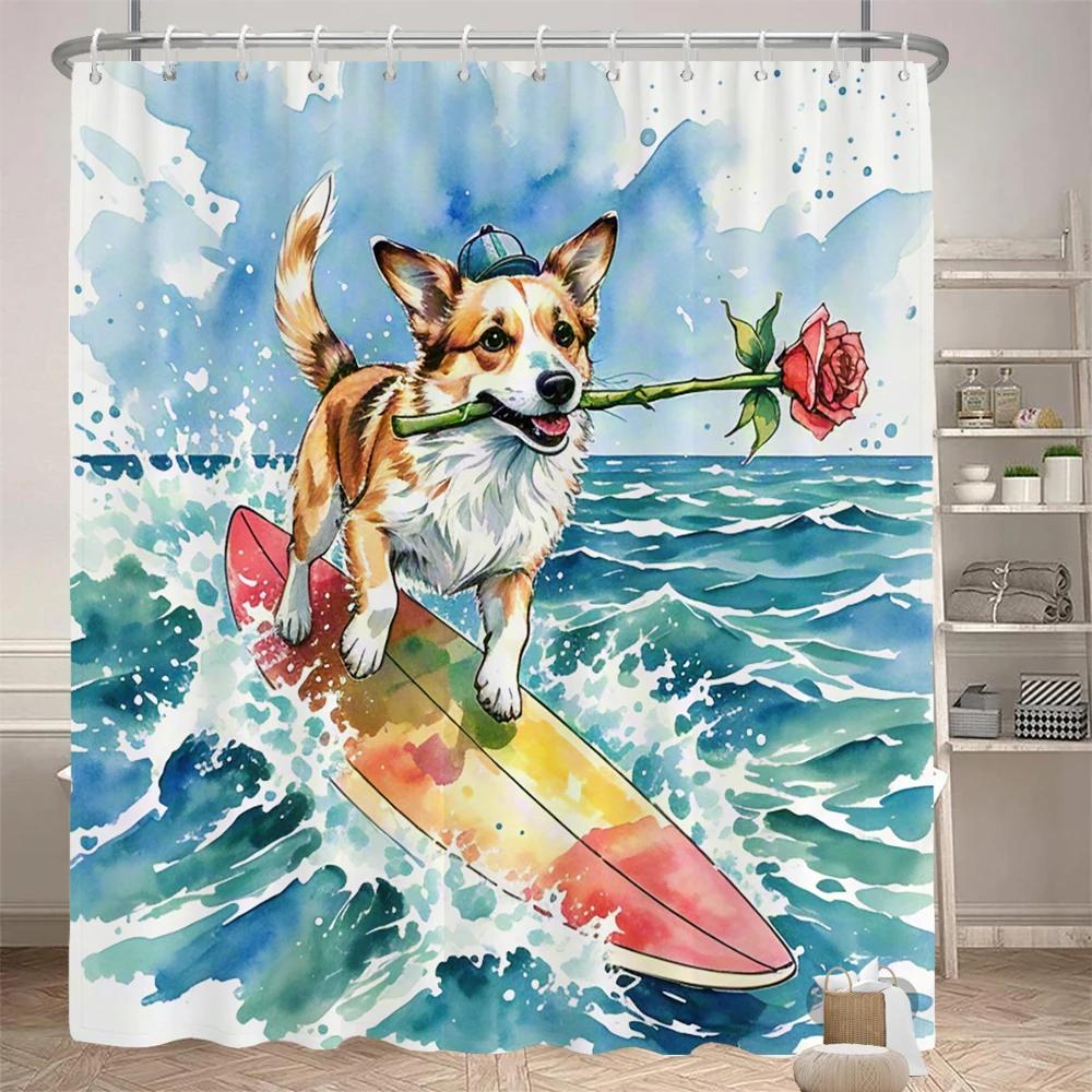 Watercolor cats and dogs funny shower curtain bathroom curtain Amusing and creative animal Decorative curtain with hooks