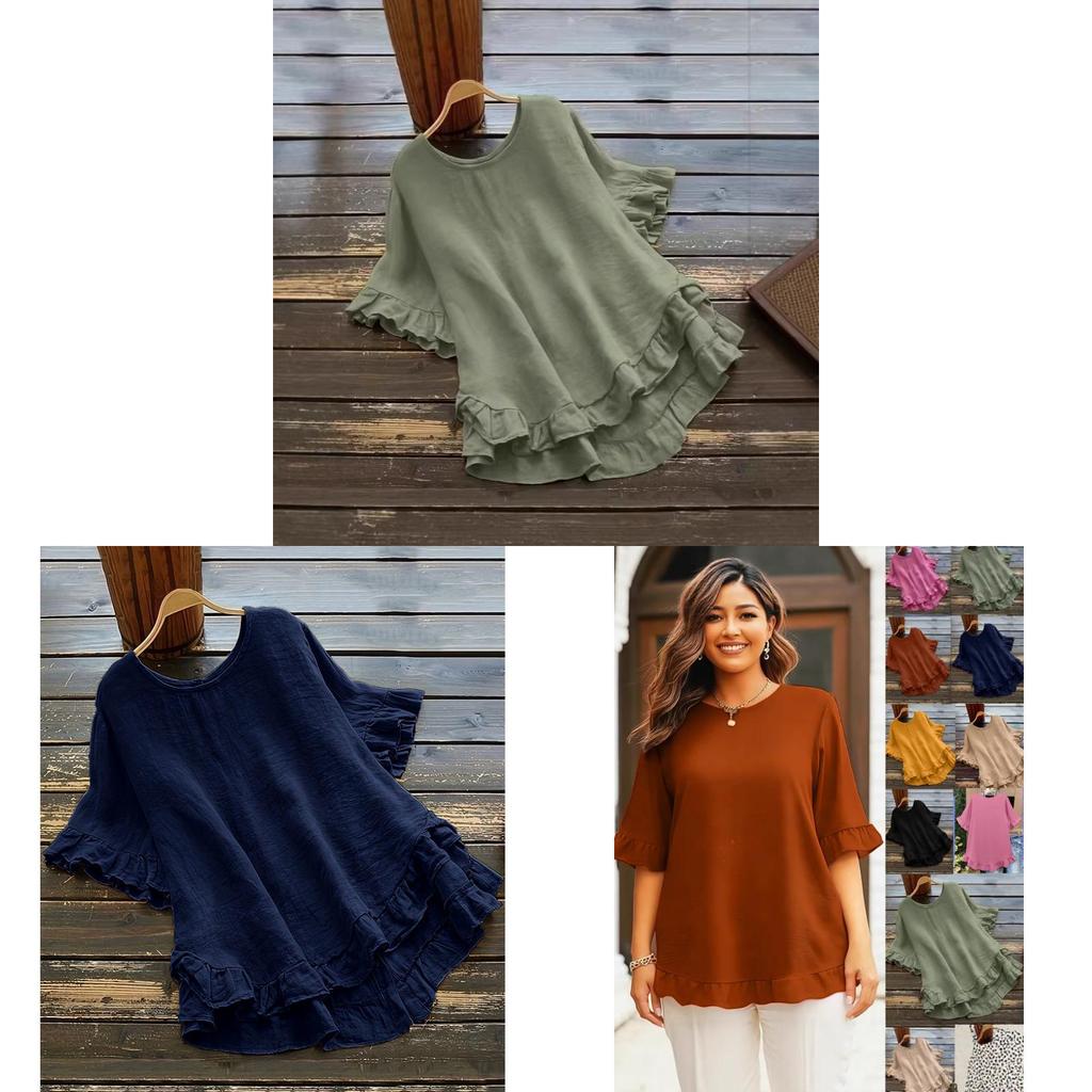 Ice Silk Blouse With Ruffle Sleeve For Casual Wear In Spring