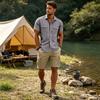 Men's Short Sleeve Work Shirt with Two Pockets Cotton Linen for Casual Everyday Wear