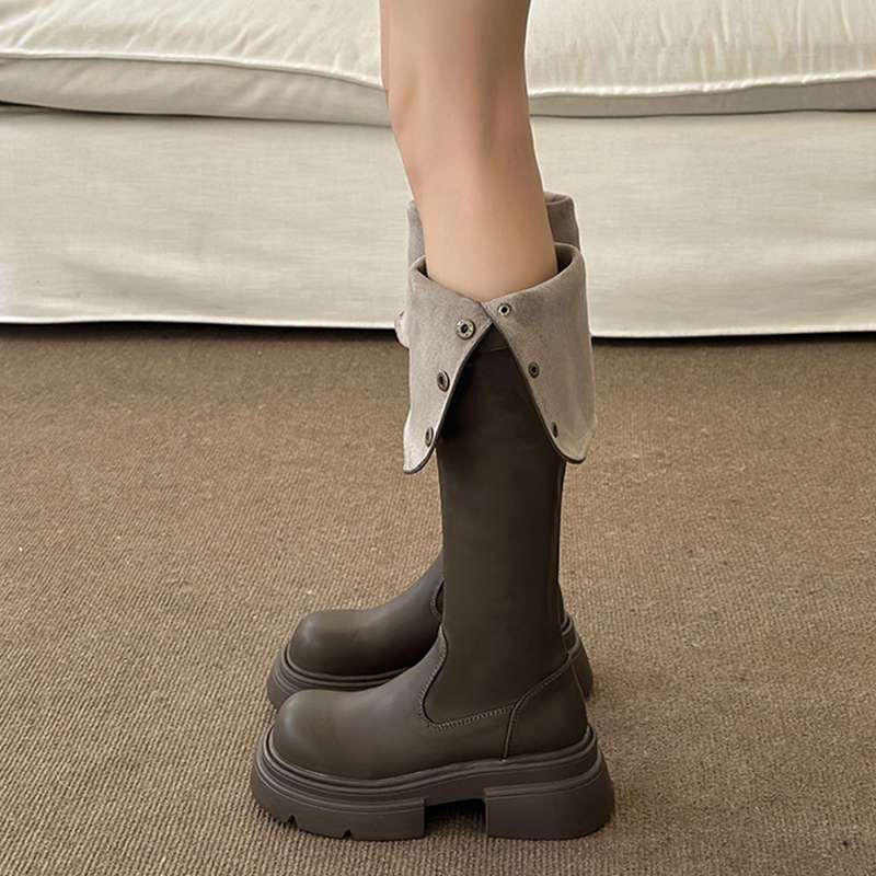 Two wear thick-soled long boots over the knee, children's season thick-heeled velvet boots