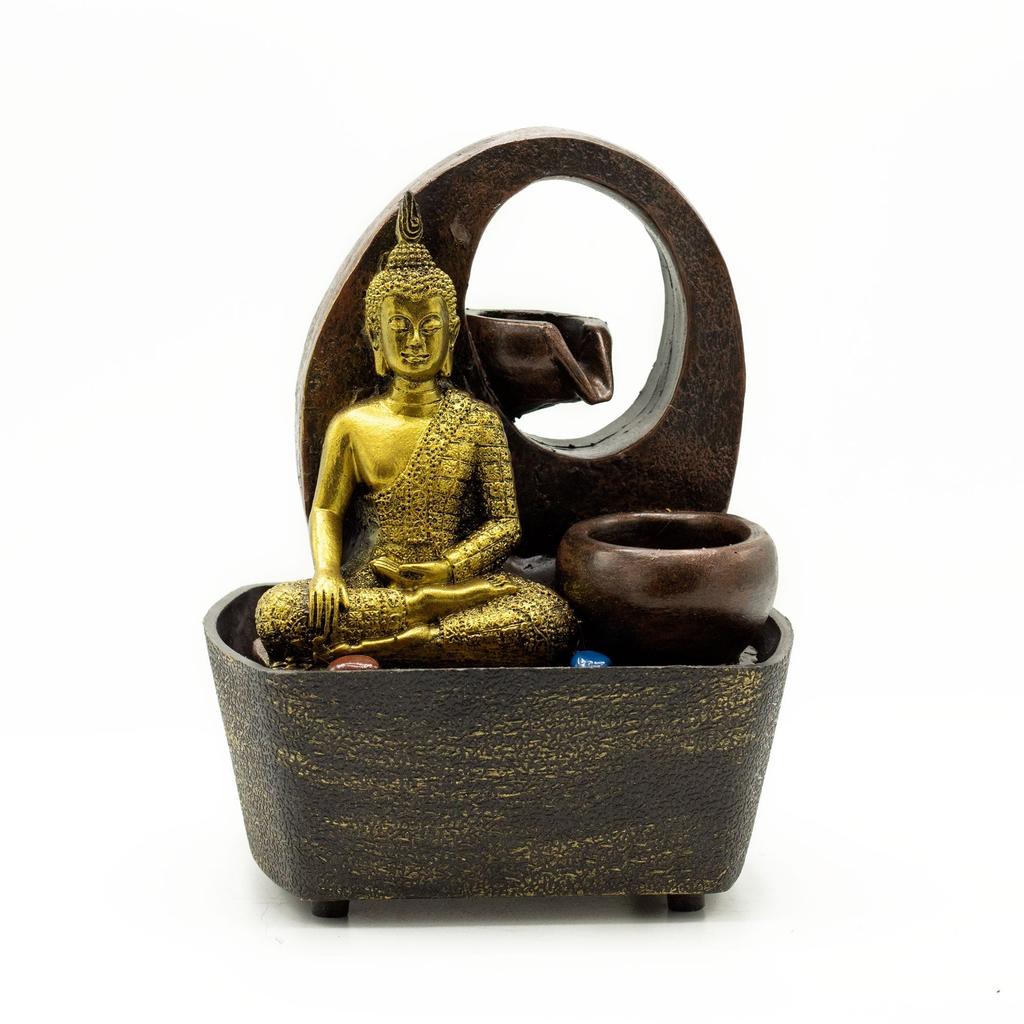 Tabletop Fountain Golden Buddha and Pots 21.5 Cm
