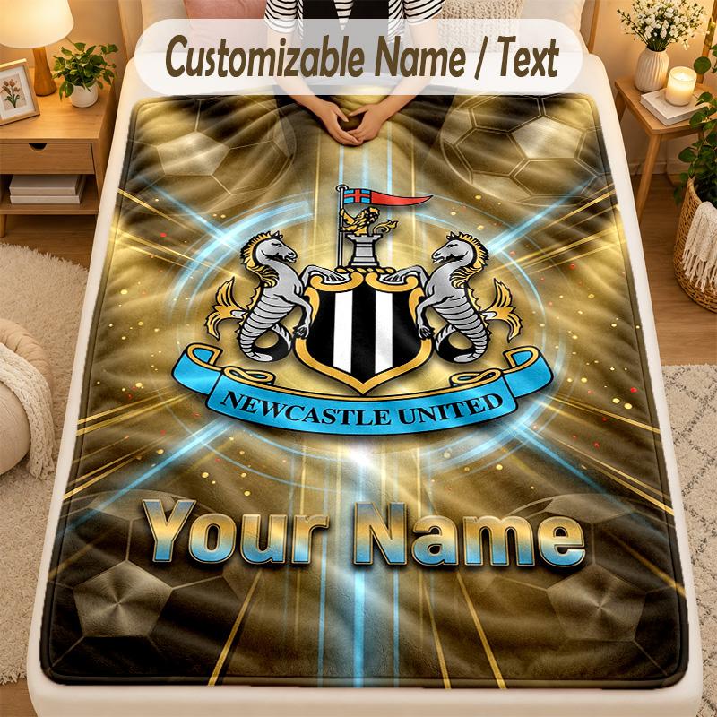 Coperta di Flanella Newcastle United FC Nome Personalizzato Testo Personalizzato Morbida Calda Plaid Decorazione per la Casa Regalo