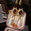 Wine Stained Rose Pearl Gemstone Brooch Vintage Plated 18K Gold, Jelly Glazed Love Drop Brooch, Earrings