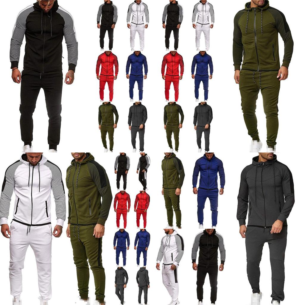 Classic Men Tracksuit Set With Hooded Pullover And Adjustable Jogging Pants