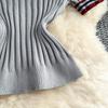Summer Women College Style Knitted Sweater Two Piece Set Girl Polo Collar Pullover Top and Mini Pleated Skirt Suit
