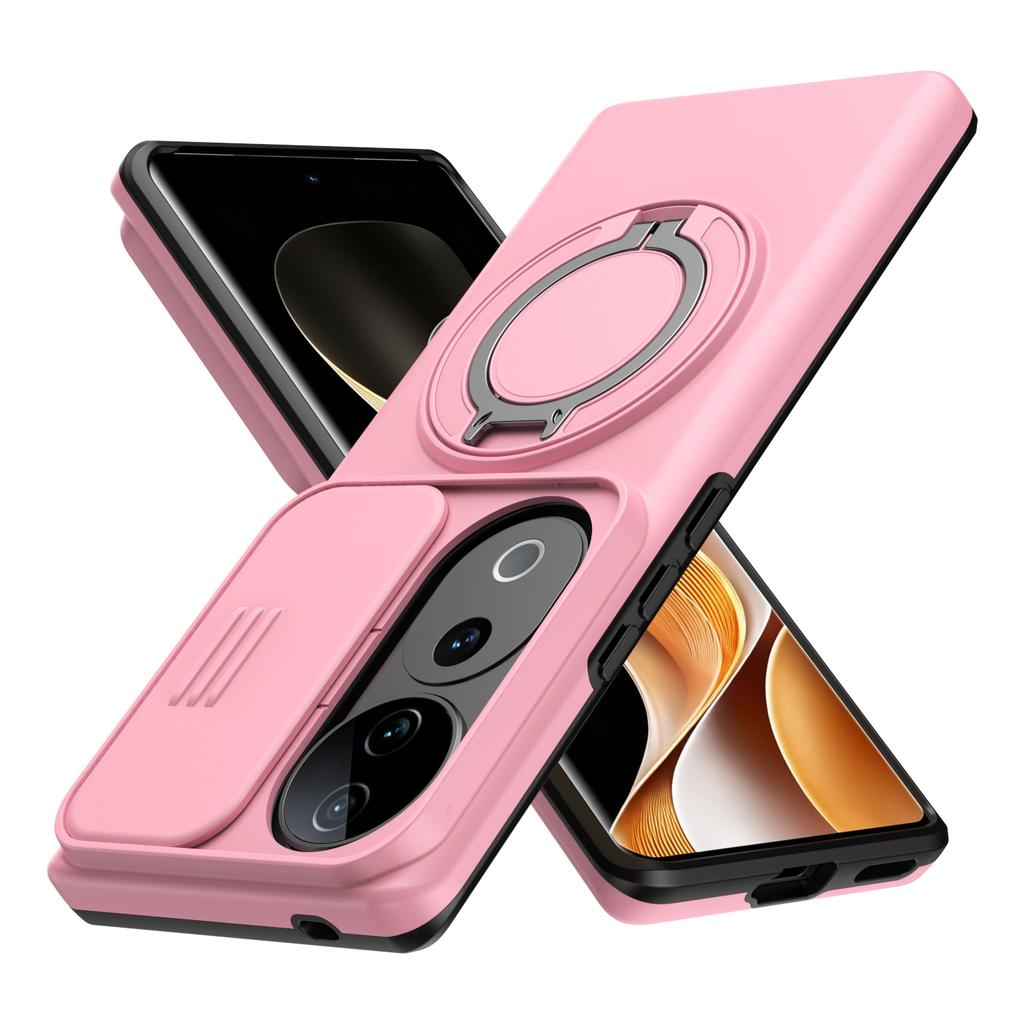 Sliding Camera Lens Cover Armor Phone Case For VIVO V40 V2348 V40Pro V2347 V50 5G V2427 Metal Ring Stand Holder Shockproof Shell