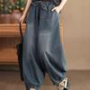 Pantaloni Harem din Denim pentru Femei Plus Size, Pantaloni Largi Tip Felinar, Elastici, Stil Ridiche, cu Buzunare Mari, Casual, Lungime Lungă