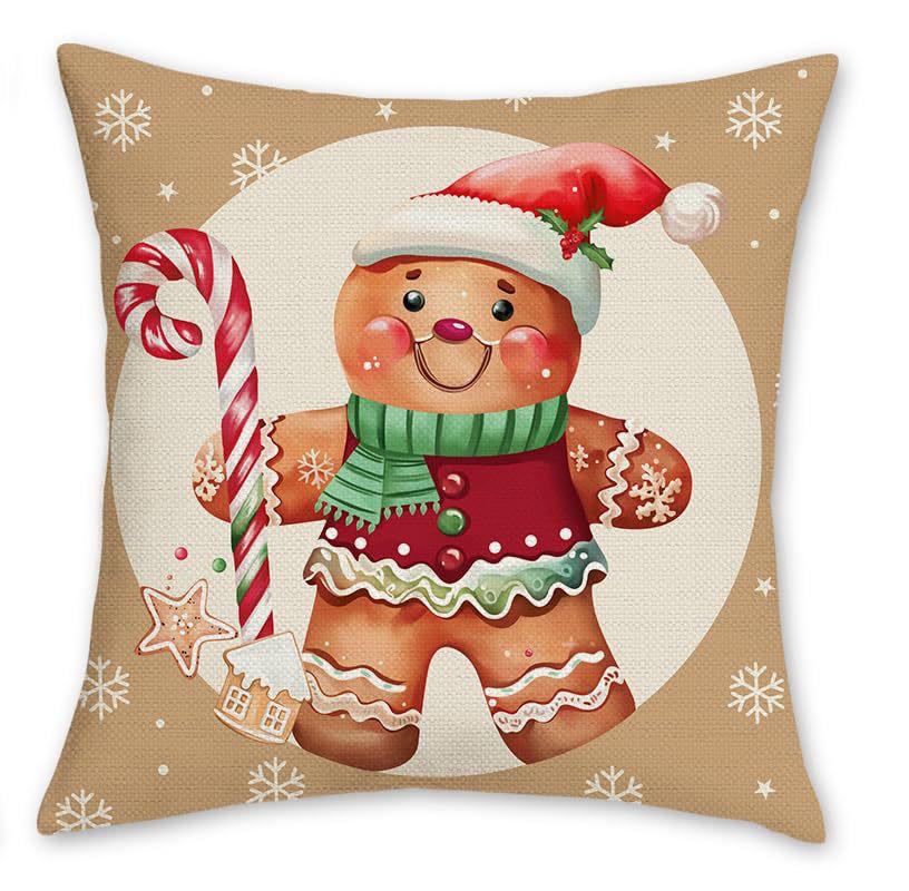 Christmas Pillow Cover Cartoon Cookies Little Man Snowflake Christmas Tree Home Sofa Pillow Cover Premium Durable