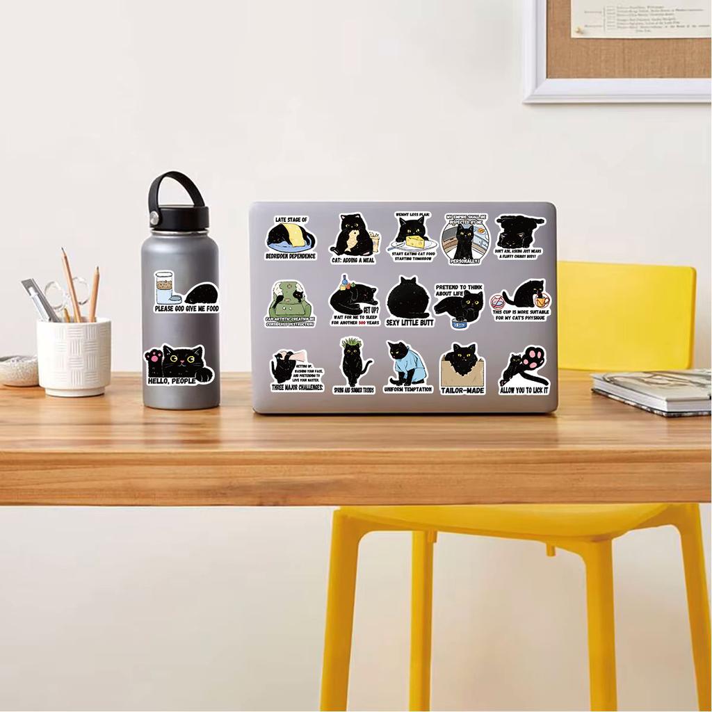 50PCS Black Cat Quote Sticker Phone Vinyl Scrapbooking Phone Laptop Luggage Phone Decals Cartoon Skateboard Decals Sticker