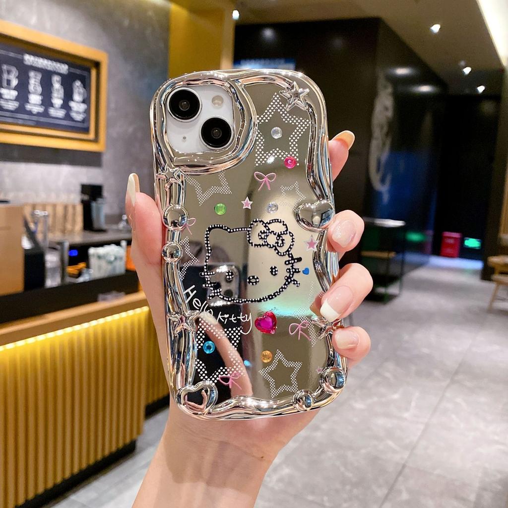 Suitable for IPhone15PROMAX Mirror KT Cat Flash Drill Mobile Phone Case 14 Full Cover 12 13 Anti Fall Protection Case
