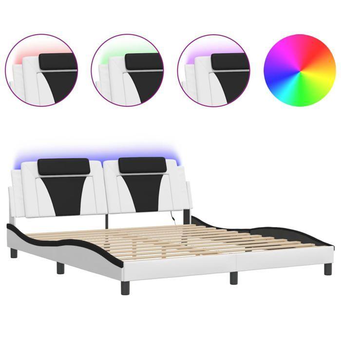 VidaXL Cadre de Lit avec Lumières LED, Lit Rembourré avec Coussin, Lit Double, Lit Adulte Chambre, Moderne, Blanc Noir 3214042