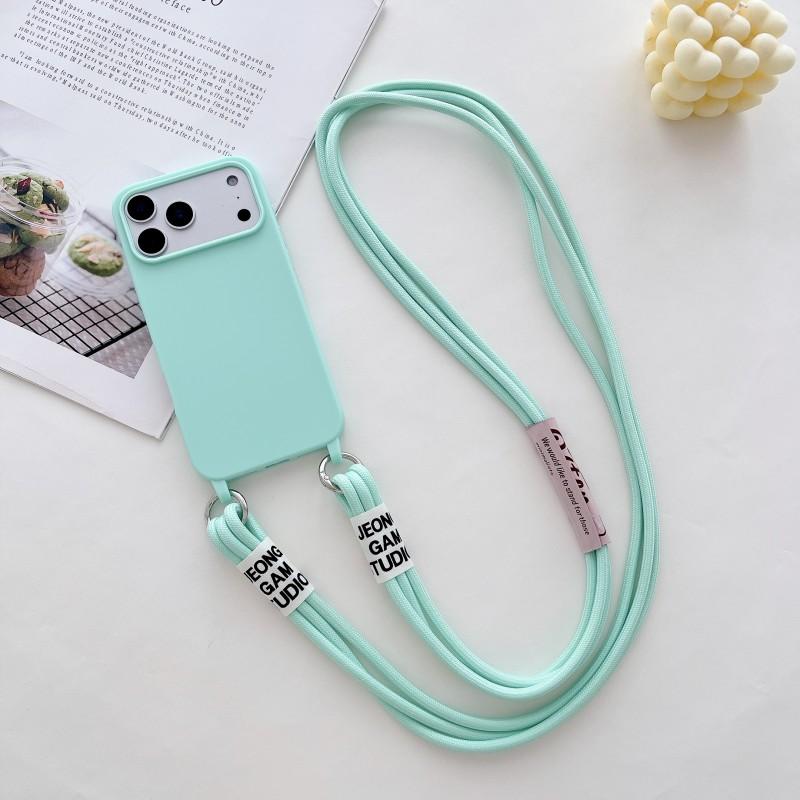 

Solid Lanyard Case For iPhone 17 Pro Max 16 16E 15 11 12 13 14 Plus Air Fashion Crossbody Cord Strap Soft Silicone Cover for iPhone 17