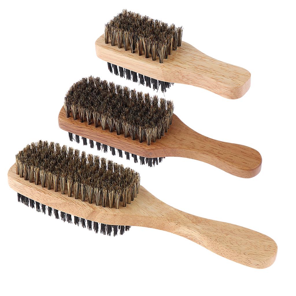 2 Sizes Double Side Men Hair Bristle Beard Mustache Brush w/Wood Handle