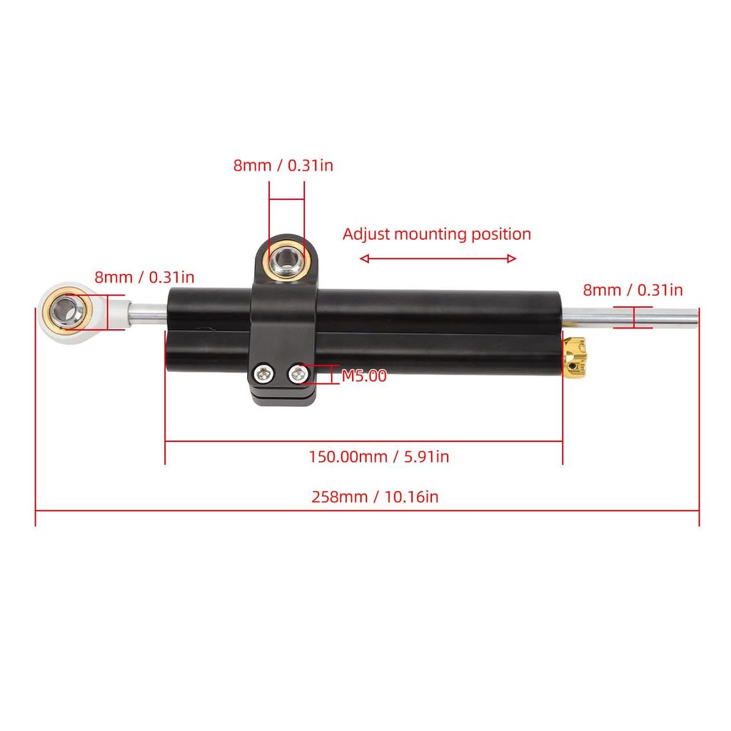 Motorcycle Steering Damper, Adjustable Steering Stabilizer for Improved Stability and Safety, Universal Fit for Motorcycles, Black