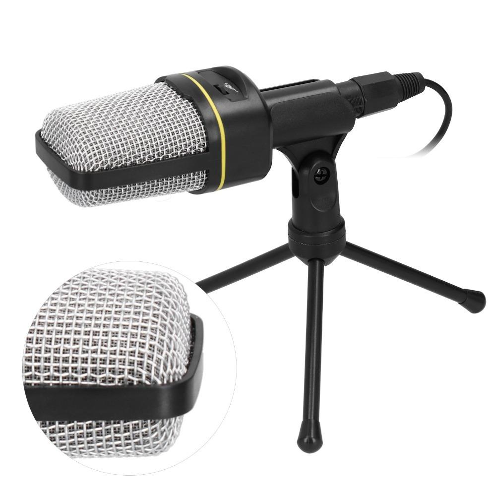3.5mm Studio Recording Condenser Microphone with Volume Control Black Gaming Condenser Microphone with Desktop Tripod