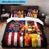 Firefighter's American Pride 3pcs Bedding,Including 1pc Duvet Cover And 2pcs Pillowcases Perfect for Christmas,Ideal for Bedroom, Dormitory