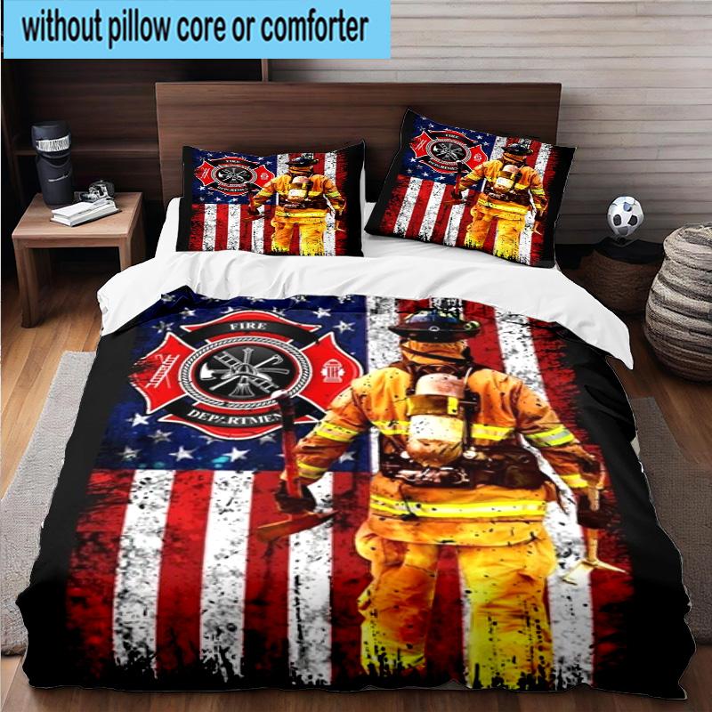 Firefighter's American Pride 3pcs Bedding,Including 1pc Duvet Cover And 2pcs Pillowcases Perfect for Christmas,Ideal for Bedroom, Dormitory
