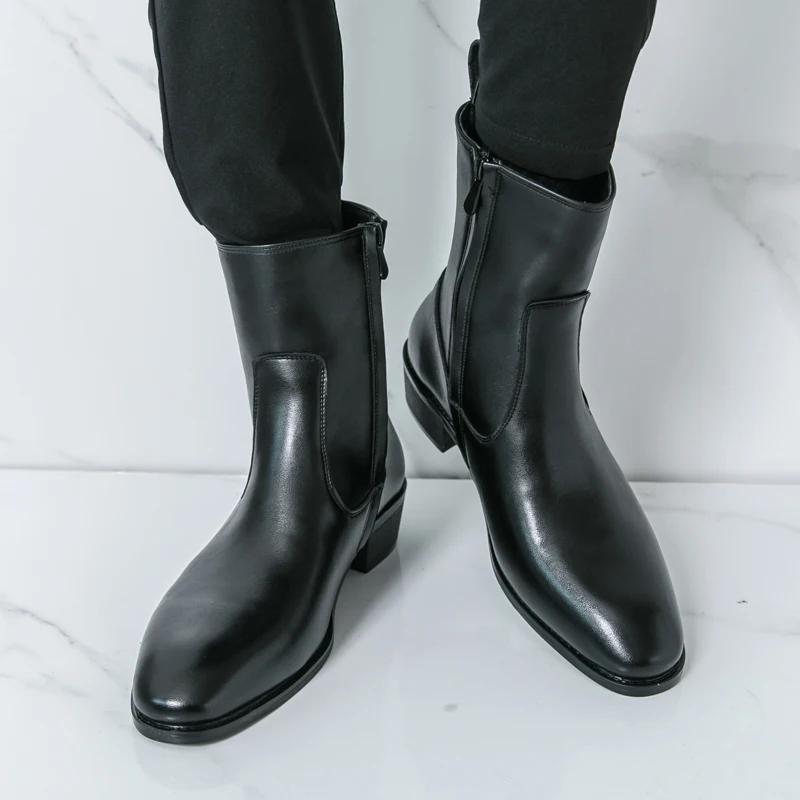 English Style Chelsea Long Boots for Men Black Luxury Brand Mens Shoes Rubber Casual Shoes for Men Leather Winter Boots Zapatos